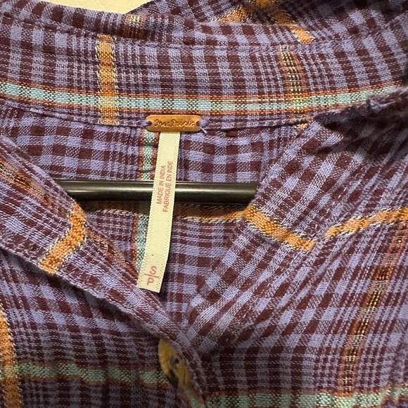 Free People Break My Stride Metallic Plaid Tunic Button-Up Shirt Violet Size S - Picture 5 of 10